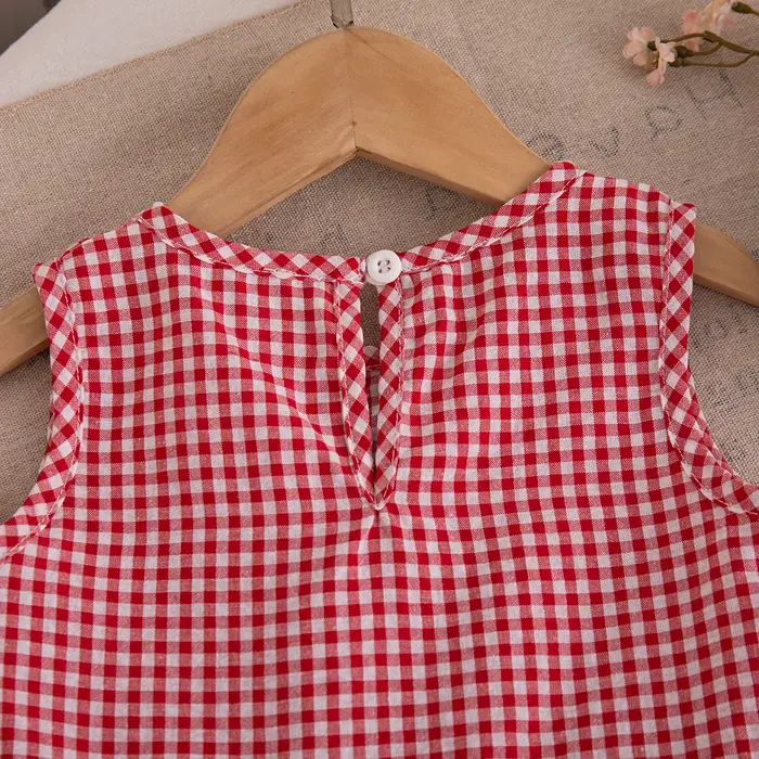 Ensemble de vêtements d'été pour enfants : Hauts sans manches froncés à carreaux rouges avec nœud et short ample pour bébé fille