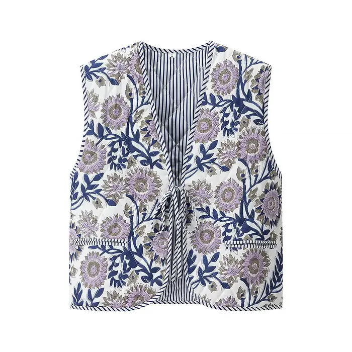 Nouvelle Collection 2025 – Gilet Imprimé Sans Manches Tendance pour Femme – Haut Simple Col V Style Décontracté en Tissu Polyester – Vêtement Transfrontalier