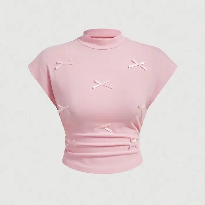 T-shirt à manches courtes et col mi-haut pour femme