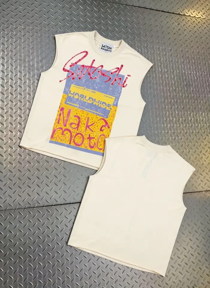 VINTAGE SATOSHI Vest Washed Popsicle Print T-shirt sans manches pour hommes et femmes, débardeurs en