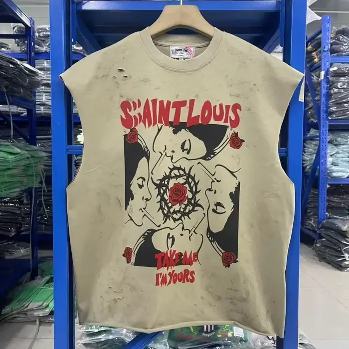 T-shirt sans manches vintage imprimé délavé Saint Mens