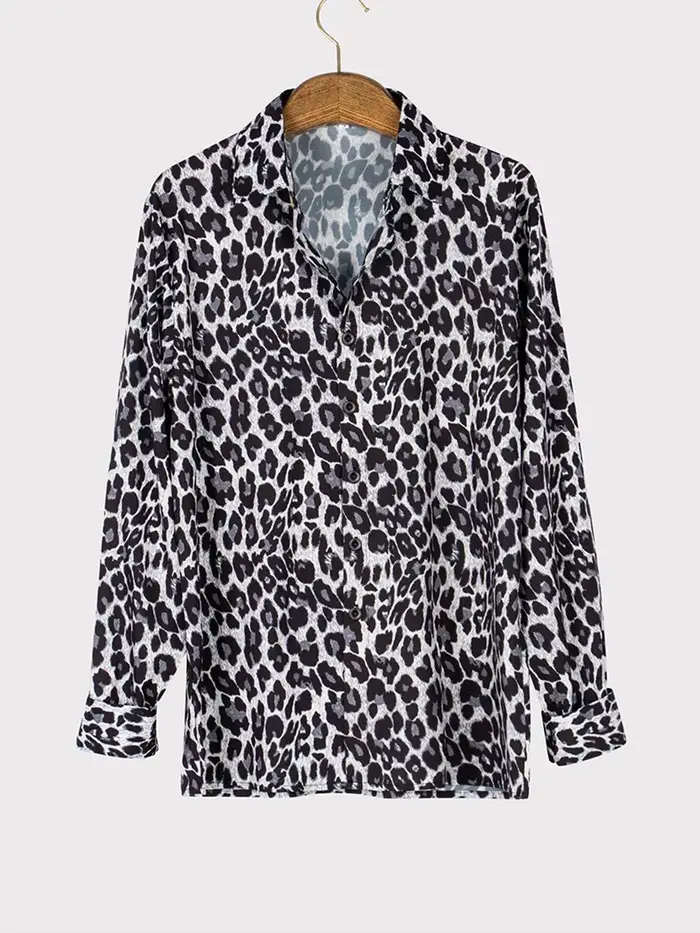 Chemise à manches longues à imprimé léopard tendance pour homme