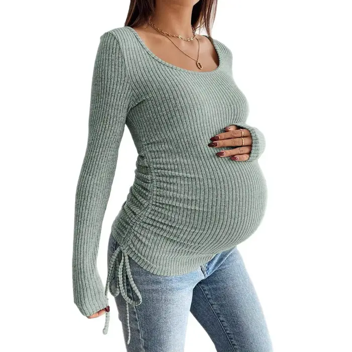 T-shirt tricoté uni à manches longues pour femmes enceintes