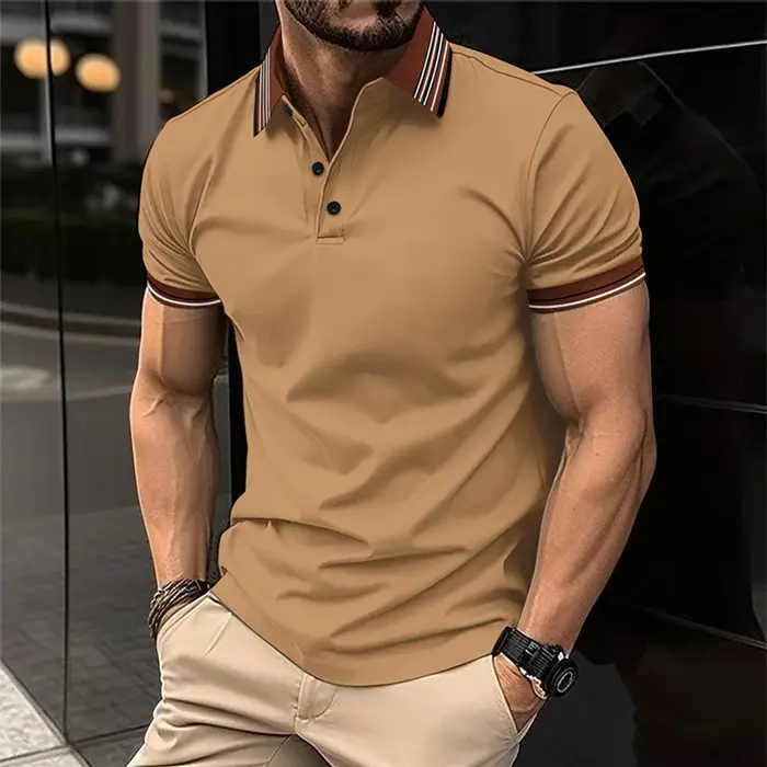 2025 Amazon transfrontalier nouveau POLO pour hommes couleur unie bouton décontracté mode à manches courtes T-shirt haut