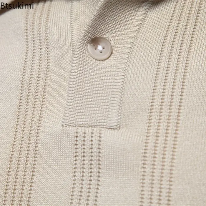 Nouveaux Polos en Maille Côtelée pour Hommes Été 2026 – Chemises Décontractées Haut de Gamme Tendance pour Affaires –