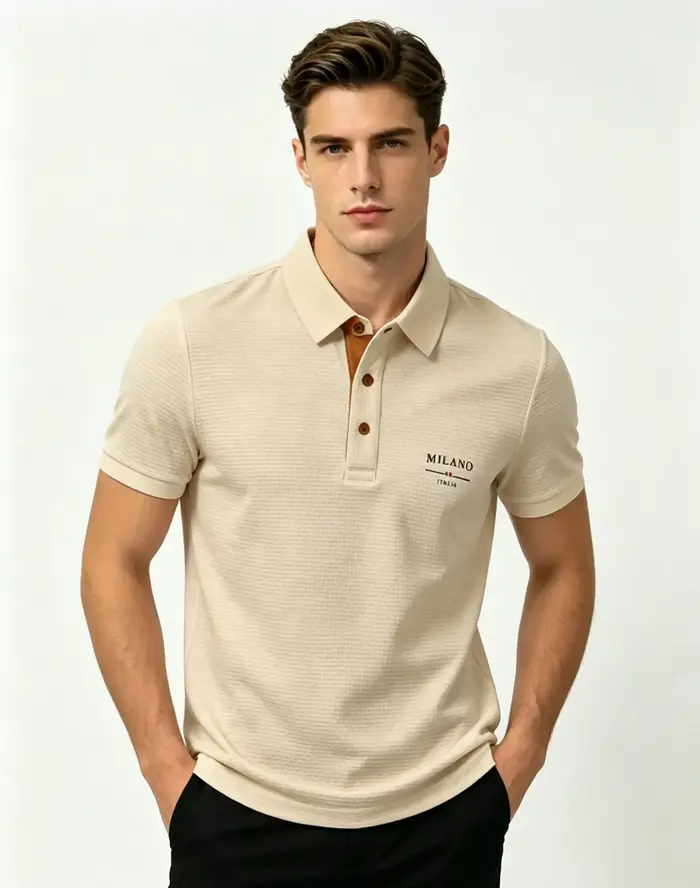 Polo pour homme Milano Italia en jacquard à lettres