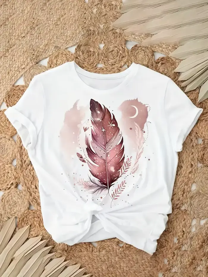 Chemise femme régulière étoile lune imprimé à manches courtes imprimé T-Shirt vêtements femmes T-Shi