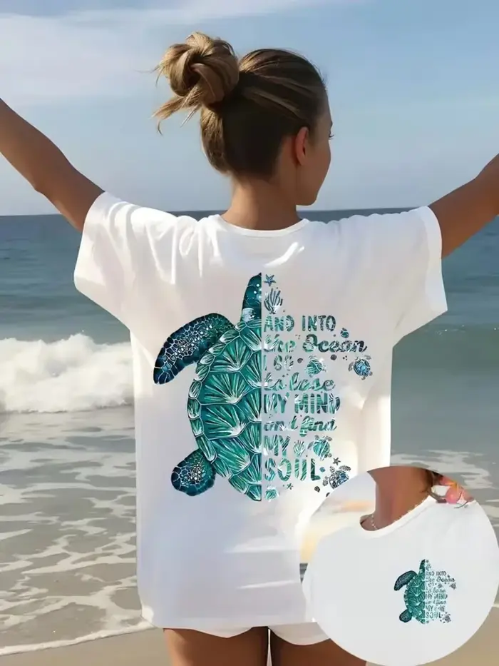 T-shirt imprimé tortue de mer Ocean Soul, citation du Jour de la Terre, hauts graphiques à manches c