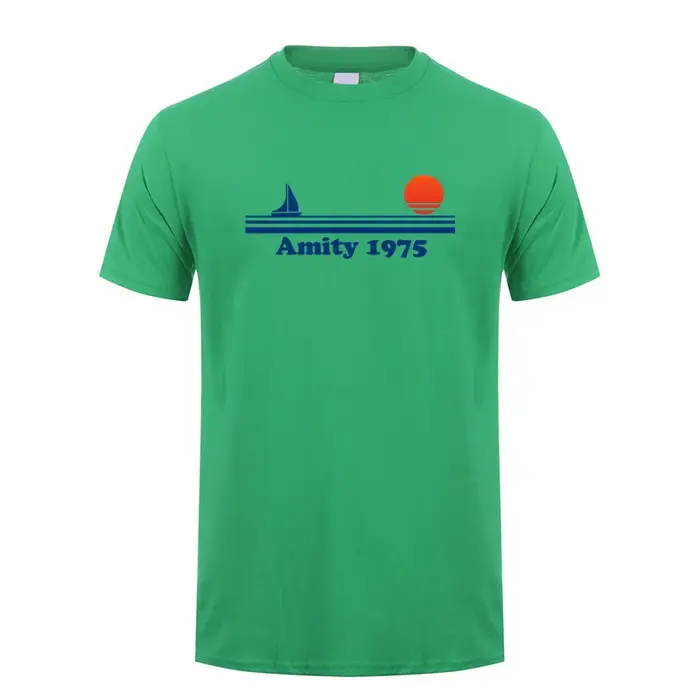 Amity 1975 t-shirt été hommes coton à manches courtes mâchoires rétro imprimé hauts t-shirts OT-033