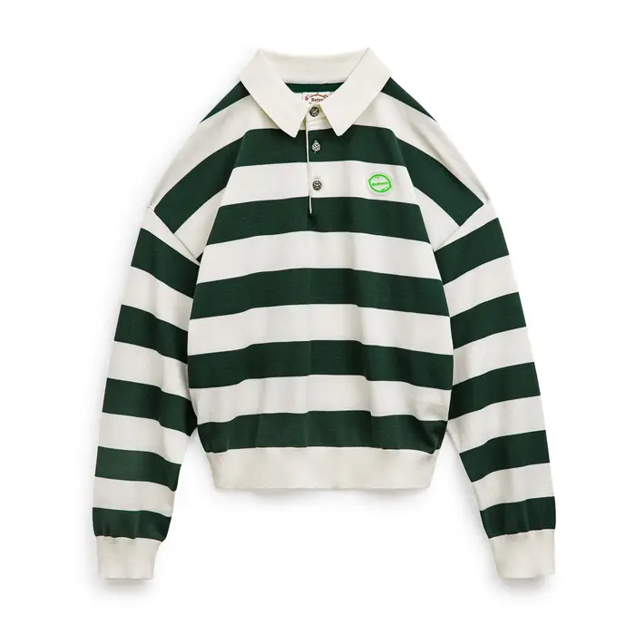 Maden rétro classique blanc et vert couleur bloquant rayé Polo pour les femmes automne à manches longues T-shirt ample décontracté hauts
