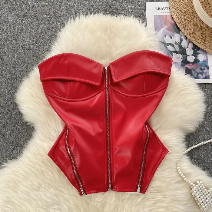 Chic Vintage doux Camis arête de poisson asymétrique débardeur mince haut court Sexy Corset Bustier femmes vêtements d'été