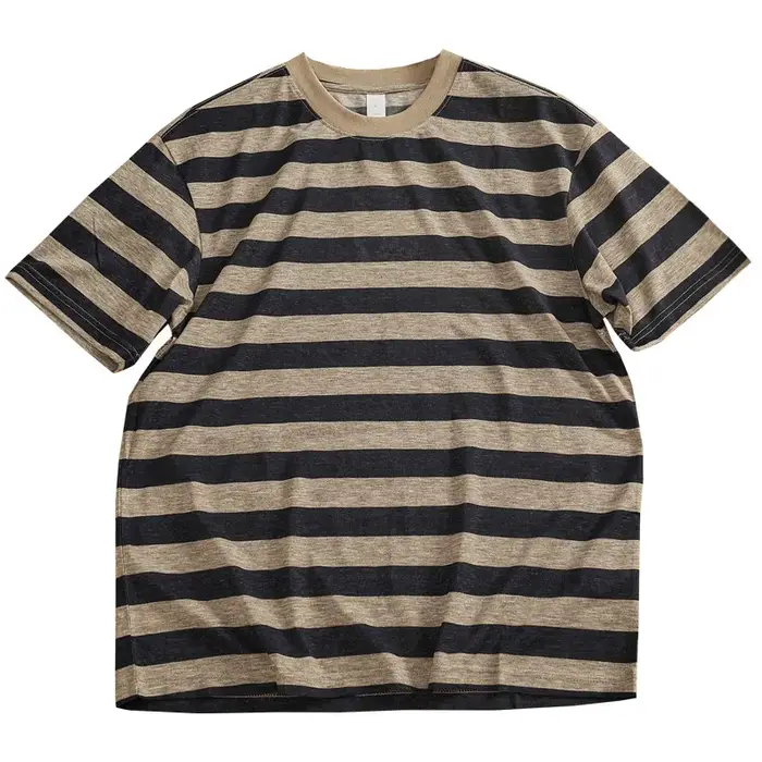 T-shirt rayé en Lyocell respirant pour homme, style rétro, à rayures larges contrastées, col rond, d