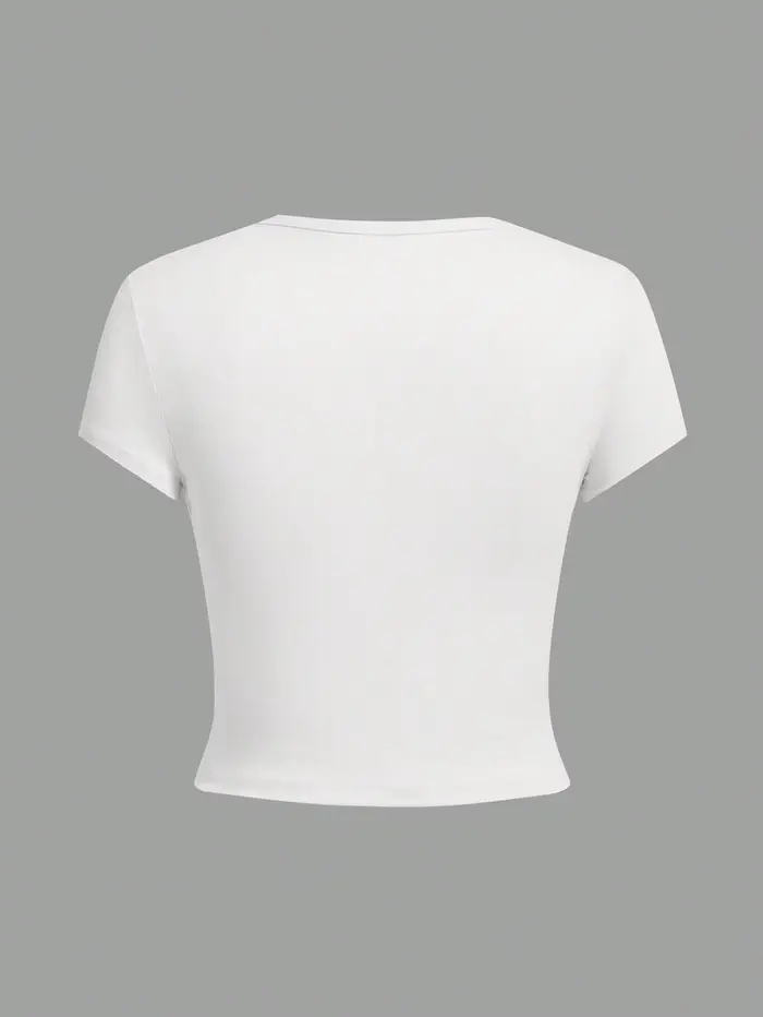 4 pièces couleur unie basique à manches courtes T-shirt ajusté pour les femmes décontracté été minimaliste