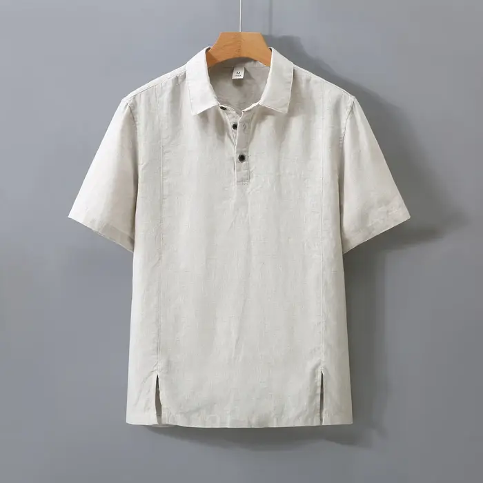 1517 Polo-shirt à manches courtes 100% lin de bonne qualité pour homme, mode estivale, style japonai