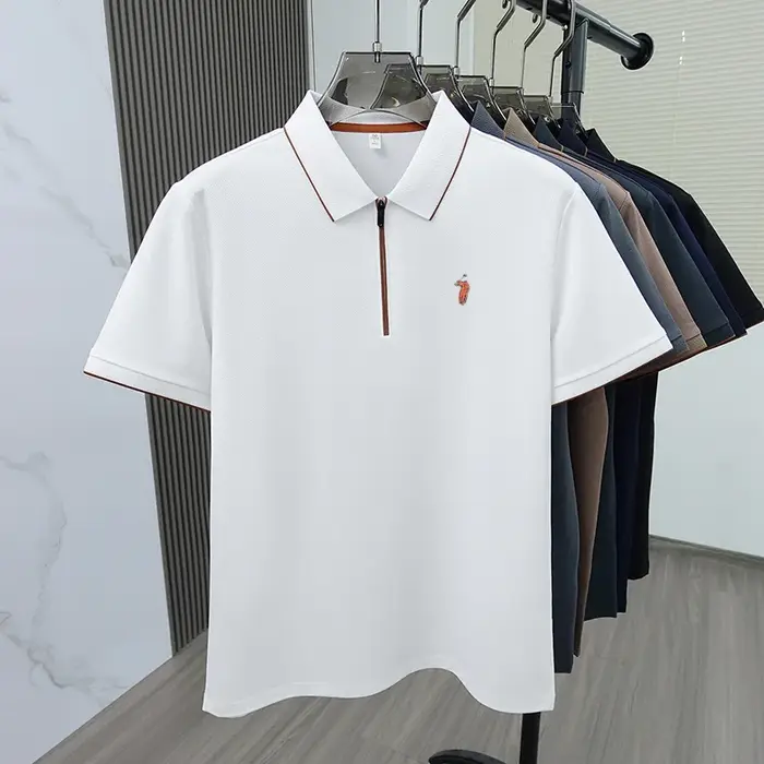 Polo brodé de luxe à manches courtes pour homme