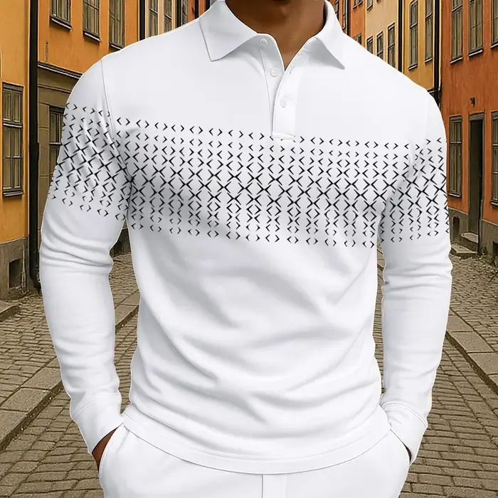 Polo de Golf géométrique à manches longues pour hommes