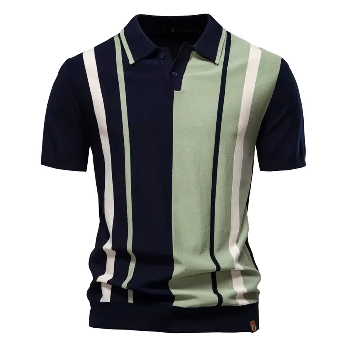 Polo Jacquard tricoté haut de gamme pour hommes, tendance d'été, rayé, manches courtes, T-shirt en t