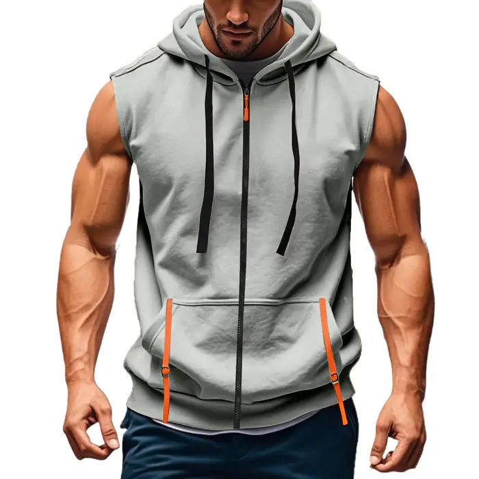 Nouveau Gilet à Capuche Zippé Sans Manches pour Homme 2026 – Débardeur Décontracté de Sport et de Gym avec Poches –