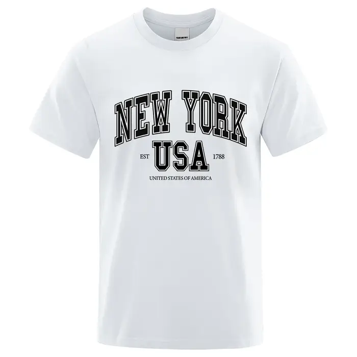T-shirt à col rond pour homme, ample, en coton, surdimensionné, style Hip Hop, New York, Usa, Street