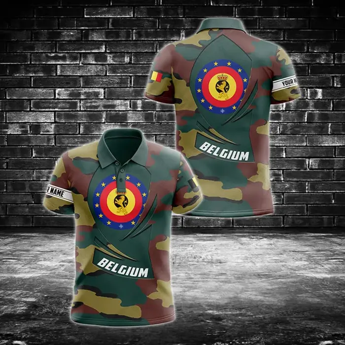Polo personnalisé avec drapeau belge et motif flamboyant