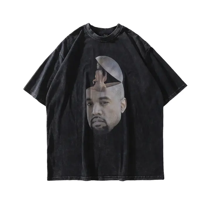 T-Shirt Streetwear pour hommes, style Hip Hop, impression de Portrait humoristique, délavé et surdim