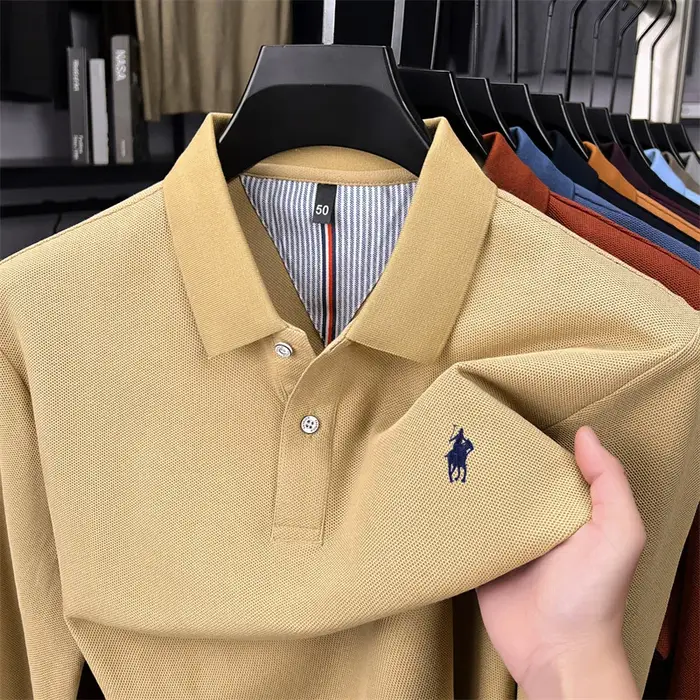 100% coton marque haut de gamme à manches longues polo shirt nouveau Paul Pony brodé luxe confortable hommes d'affaires
