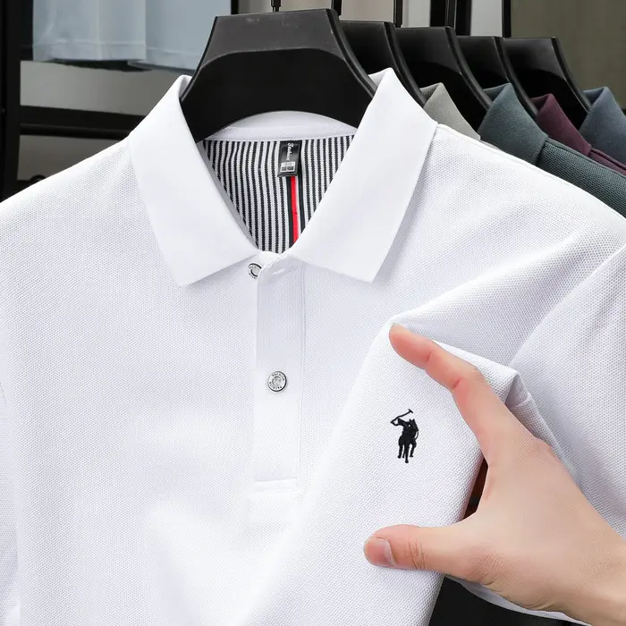 Été hommes de luxe marque Swing Spurs brodé polo shirt 100% coton anti-rides respirant peau amiable