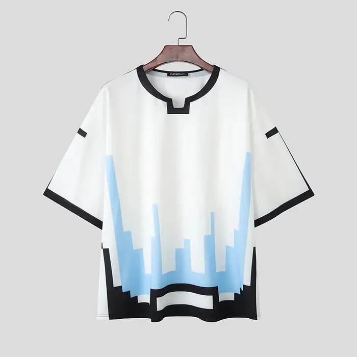 INCERUN hommes t-shirt à manches courtes impression lâche Style coréen mâle