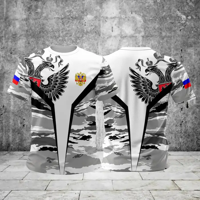 Russie hommes T-shirts décontracté ample col rond drapeau russe à manches courtes hauts