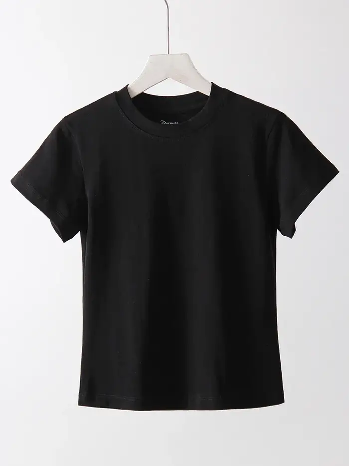 T-shirts basiques pour femmes, en coton, coupe ajustée, blancs, tops d'été, t-shirts noirs, col rond