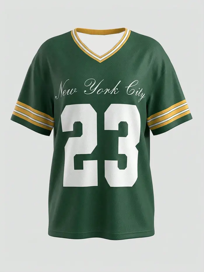 T-shirt vert pour femmes, imprimé New York 23, col en V, manches courtes, coupe ample, respirant, dé