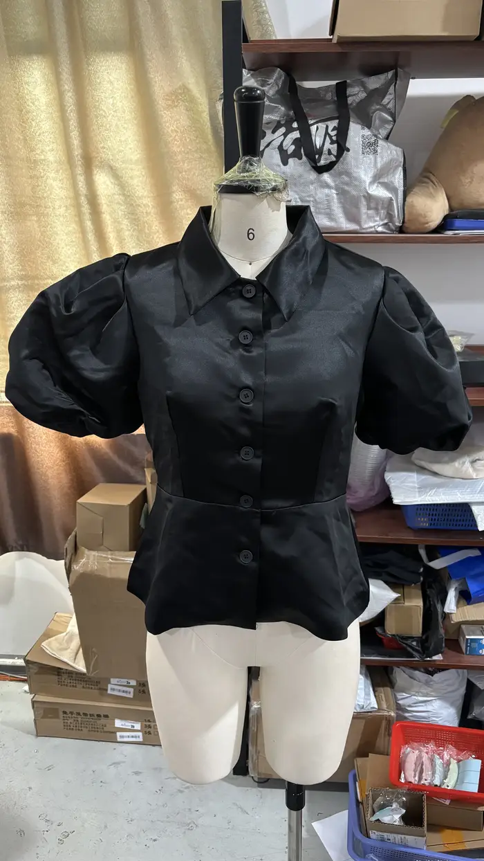 Chemisier Polo Femme à Manches Courtes Bouffantes