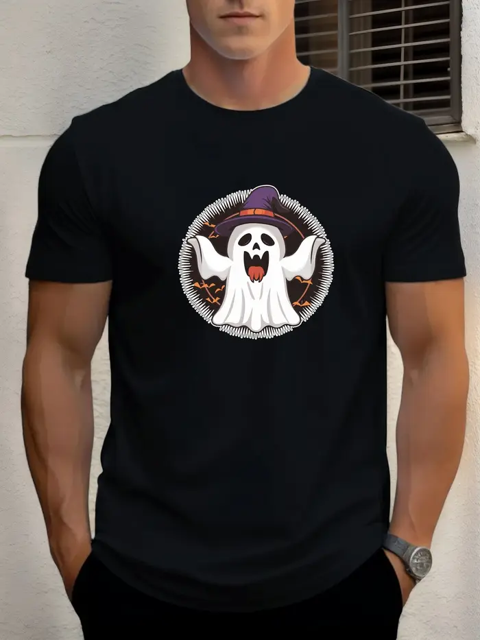 T-shirt pour hommes fantôme 100 % coton imprimé graphique été col rond t-shirt décontracté respirant