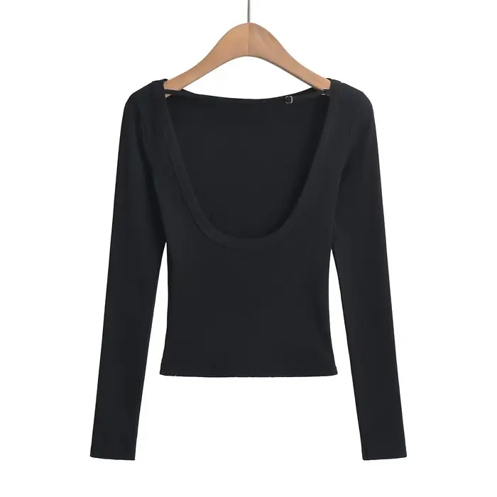 T-shirt manches longues pour femmes, haut à dos ouvert