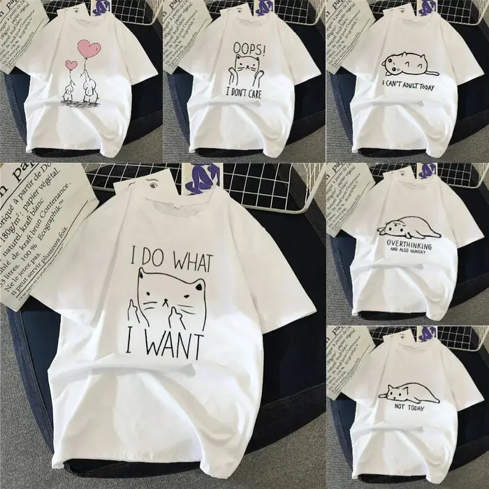 Femmes T-Shirt dessin animé chat groupe imprimé