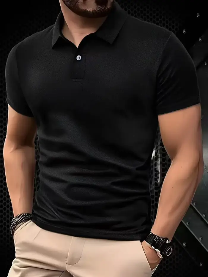 Polo homme été 2026 couleur unie à manches courtes avec col boutonné