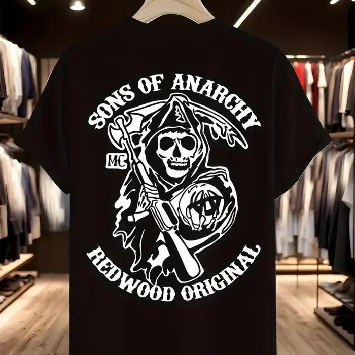 T-shirt officiel Sons of Anarchy pour homme – Motif crâne emblématique du club de motards Redwood – 