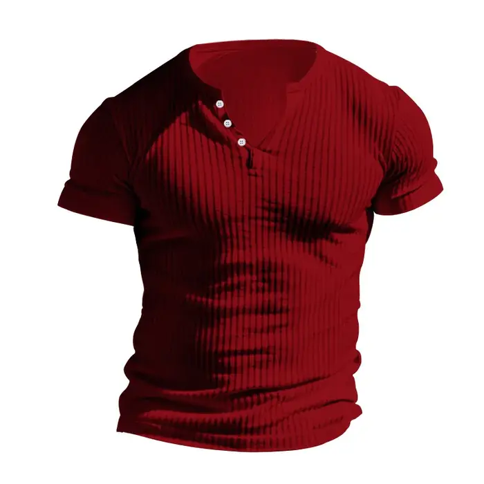 T-shirt Henley à Manches Courtes pour Homme, Coupe Cintrée, Col Rond, Couleur Unie, Décontracté, Été