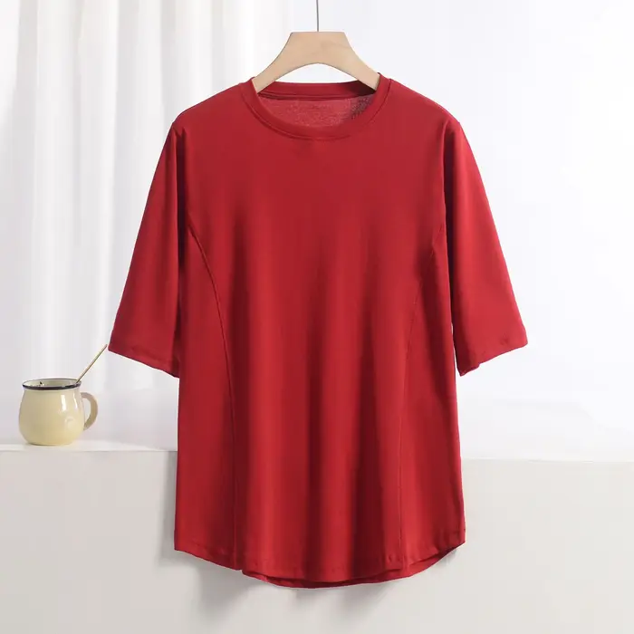 XL à 8XL grande taille t-shirts col rond T-shirt basique femme couleur unie demi manches été simple