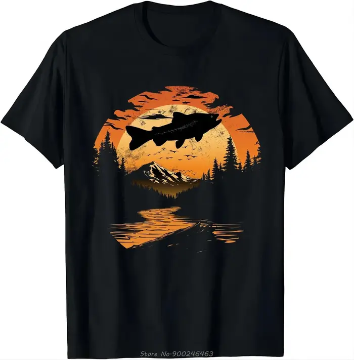 L'aventure attend T-shirt-poisson Vs montagnes T-shirt hommes vêtements t-shirts haut col en o