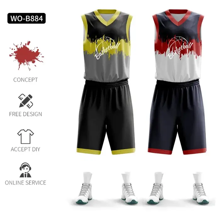 Maillots de basket-ball réversibles pour hommes par sublimation avec logo imprimé en polyester