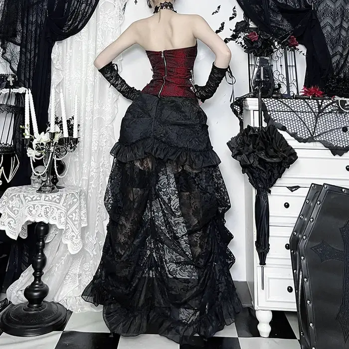 Nouveauté 2026 – Débardeur court vintage Y2K Dark Punk Grunge sans bretelles pour femme – Top bustier sexy ajouré style gothique pour l'été