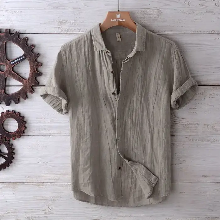 Chemise en lin à manches courtes pour homme