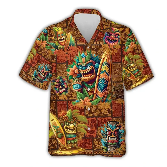 Chemise Tiki Hawaïenne Imprimée en 3D pour Homme