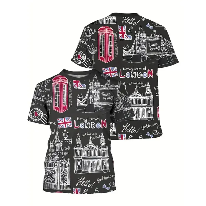 T-shirt manches courtes col rond pour homme, estival et ample, avec image britannique de londres, no