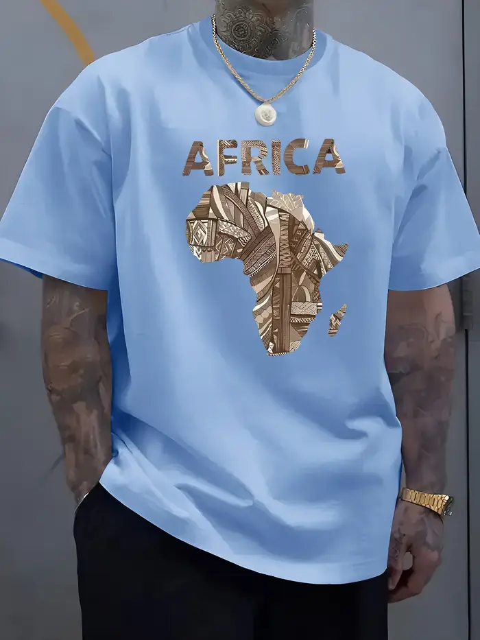 T-shirt décontracté pour homme en coton 100% avec motif inspiré de la carte d'Afrique