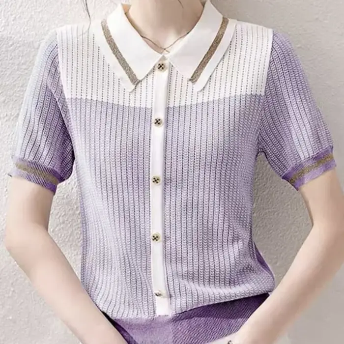 Polo femme bouton T-shirts tricoté mince