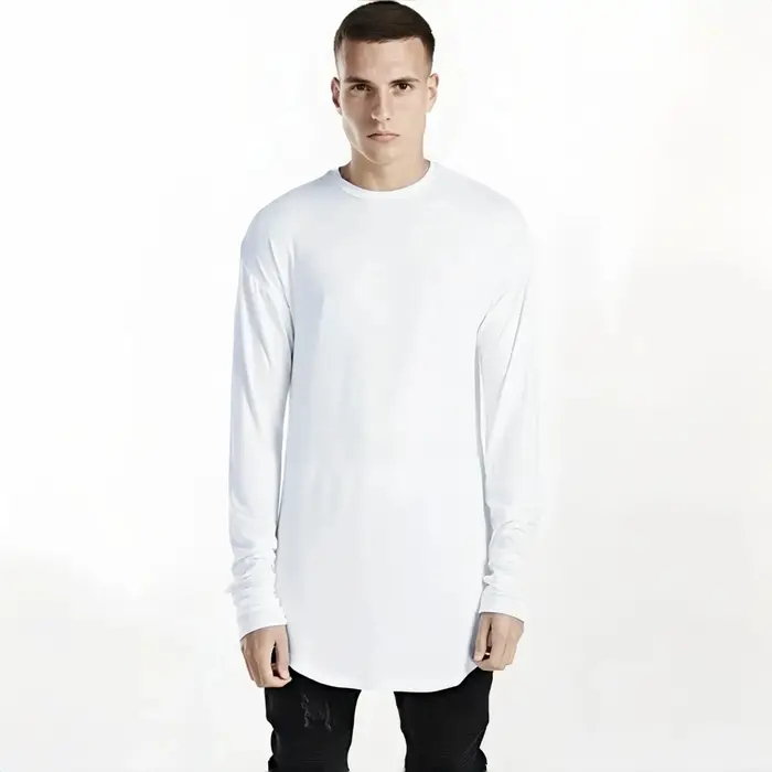 MRMT 2026 Nouveau T-shirt Homme Manches Longues à Ourlet Arqué Style Urbain Couleur Unie Basique Hip Hop