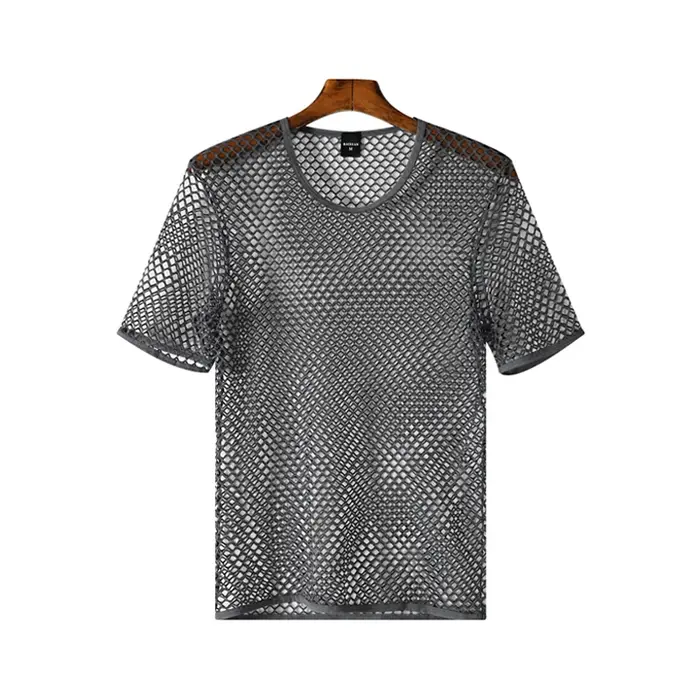 T-shirt Homme Transparent en Résille Sexy Style Streetwear Été