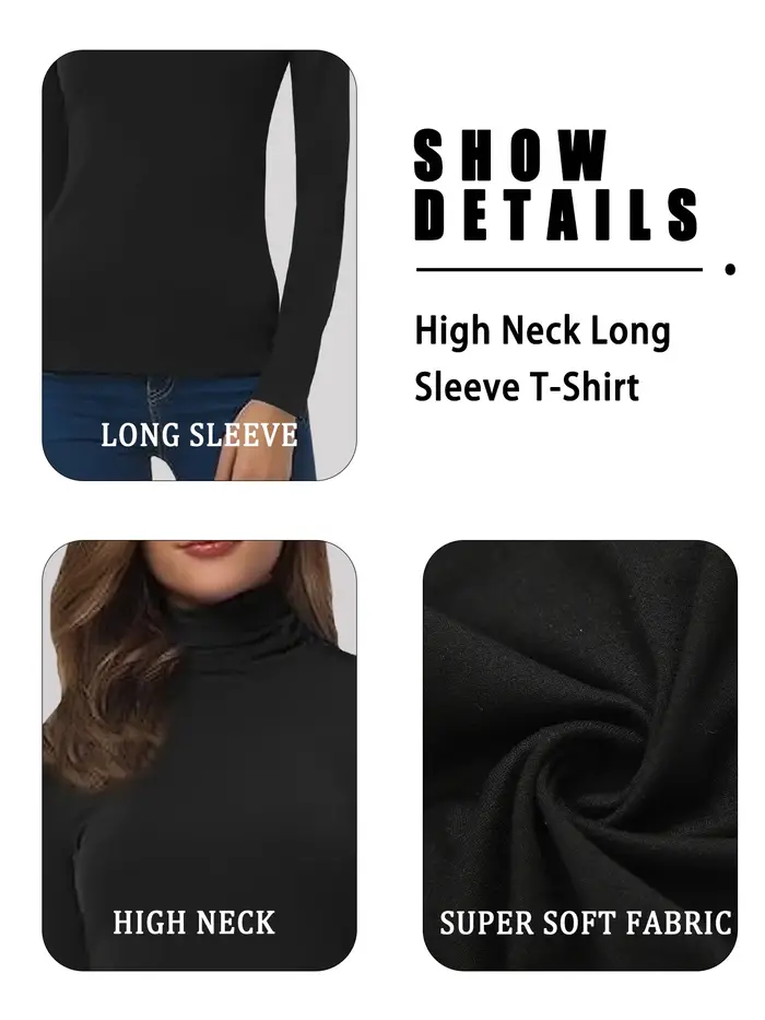 T-shirt à manches longues et col haut pour femme.